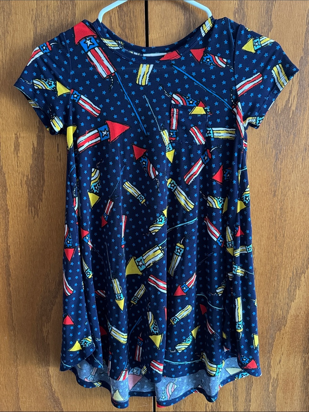 LuLaRoe Navy Rocket-Print Short Sleeve Twirl Dress